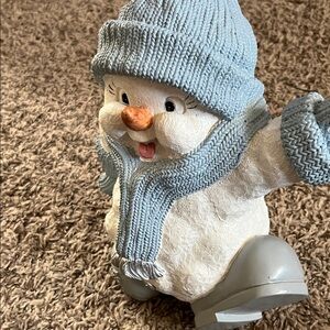 Snowman Figurine with Blue Hat and Scarf